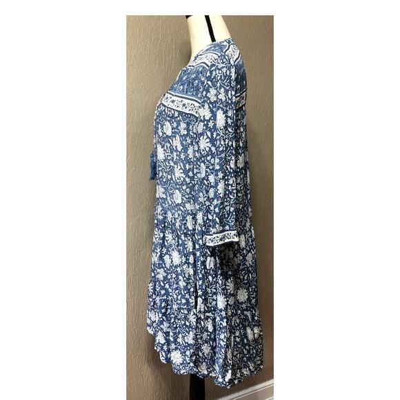 H & M L.O.O.G Women's Floral Flowy Oversized Dress Boho Bohemian Prairie Blue 8 - Picture 3 of 10